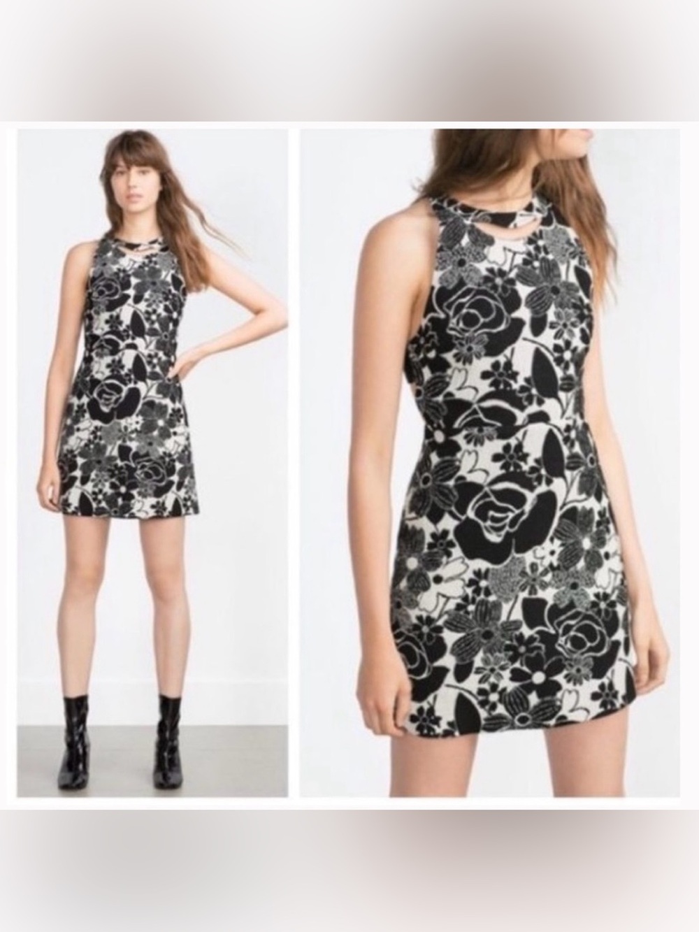Zara Black & White Floral Halter Dress